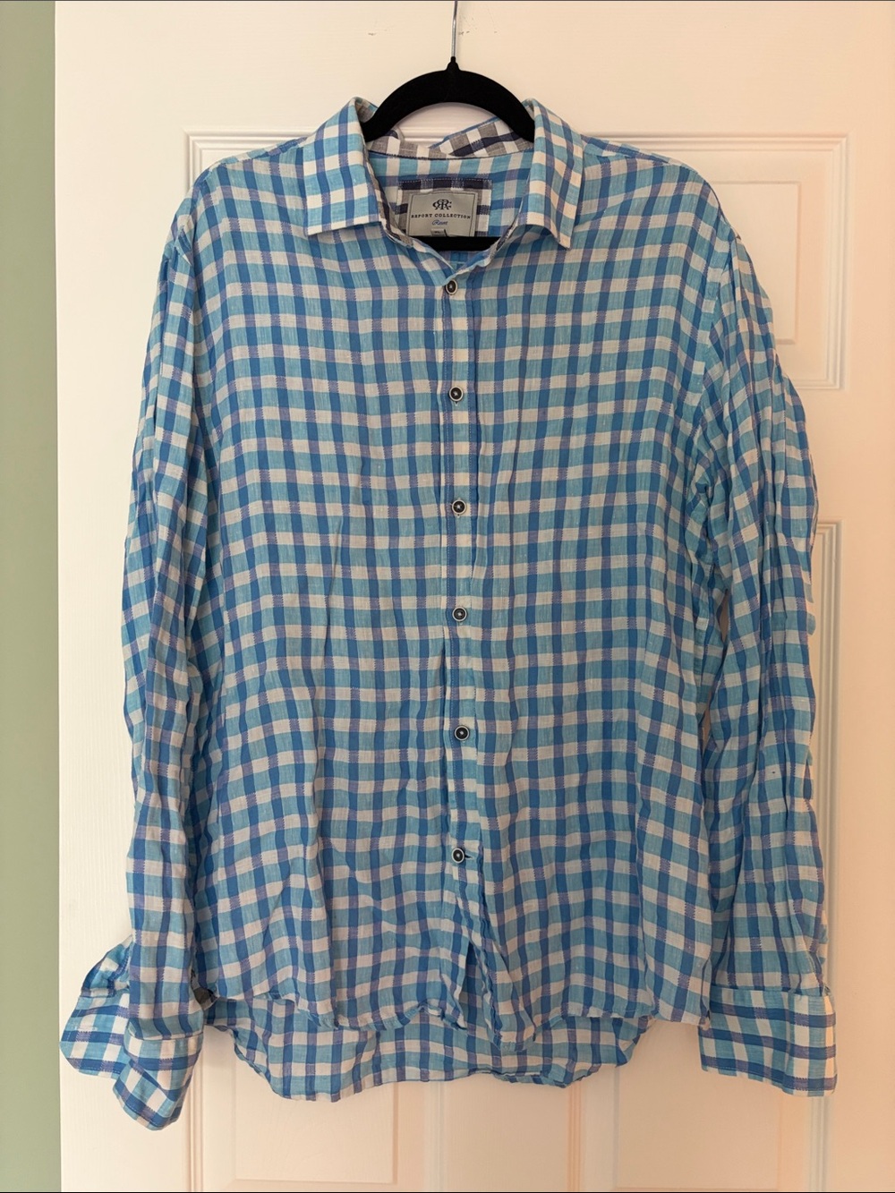 Report Collection Resort Light Blue and White Gingham Button-Down Shirt